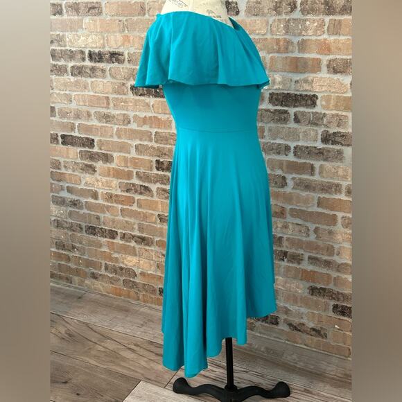 Susana Monaco teal off the shoulder stretch midi dress romantic pretty sz M - Picture 3 of 8